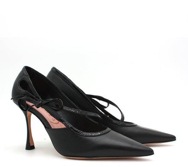 Décolleté Vicenza tacco alto nero bow