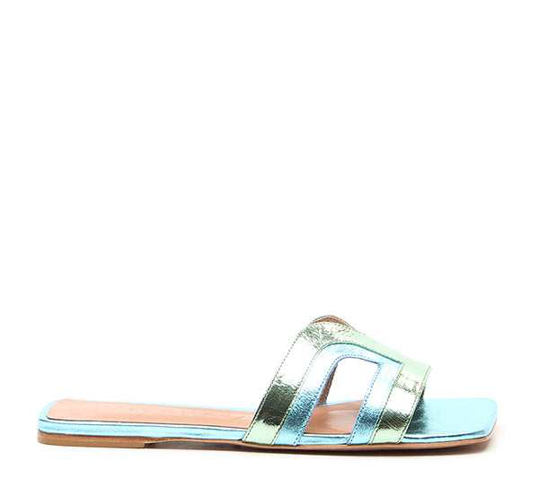 MULE EFFETTO METAL AZZURRO
