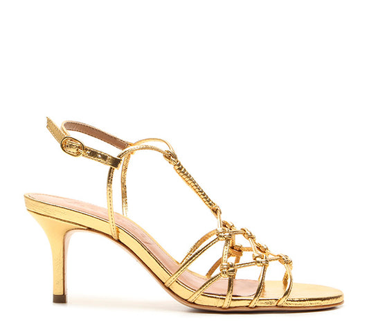 Vicenza - mid heel leather gold sandal 