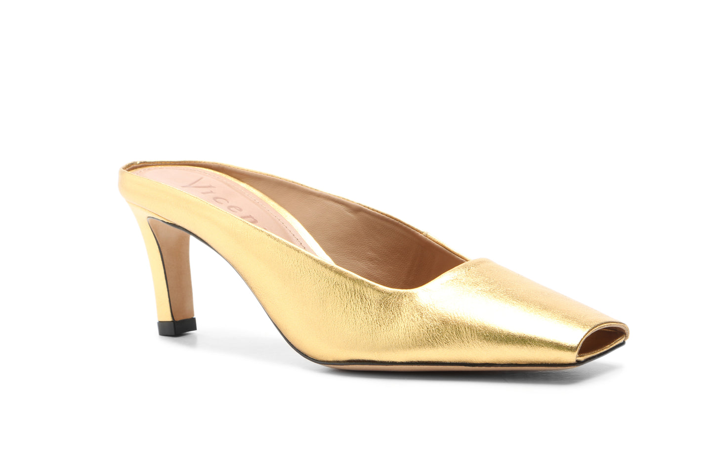 Gold open toe Vicenza mule