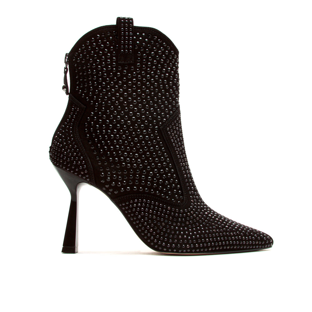 Miss Unique black ankle boot with rhinestones
