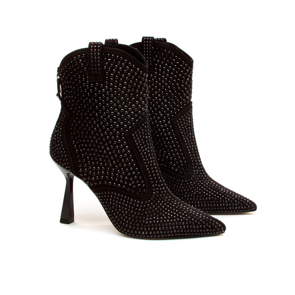 Miss Unique black ankle boot with rhinestones