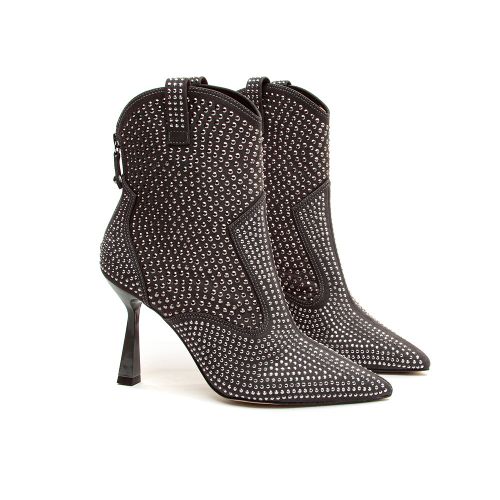 Miss Unique gray ankle boot with rhinestones