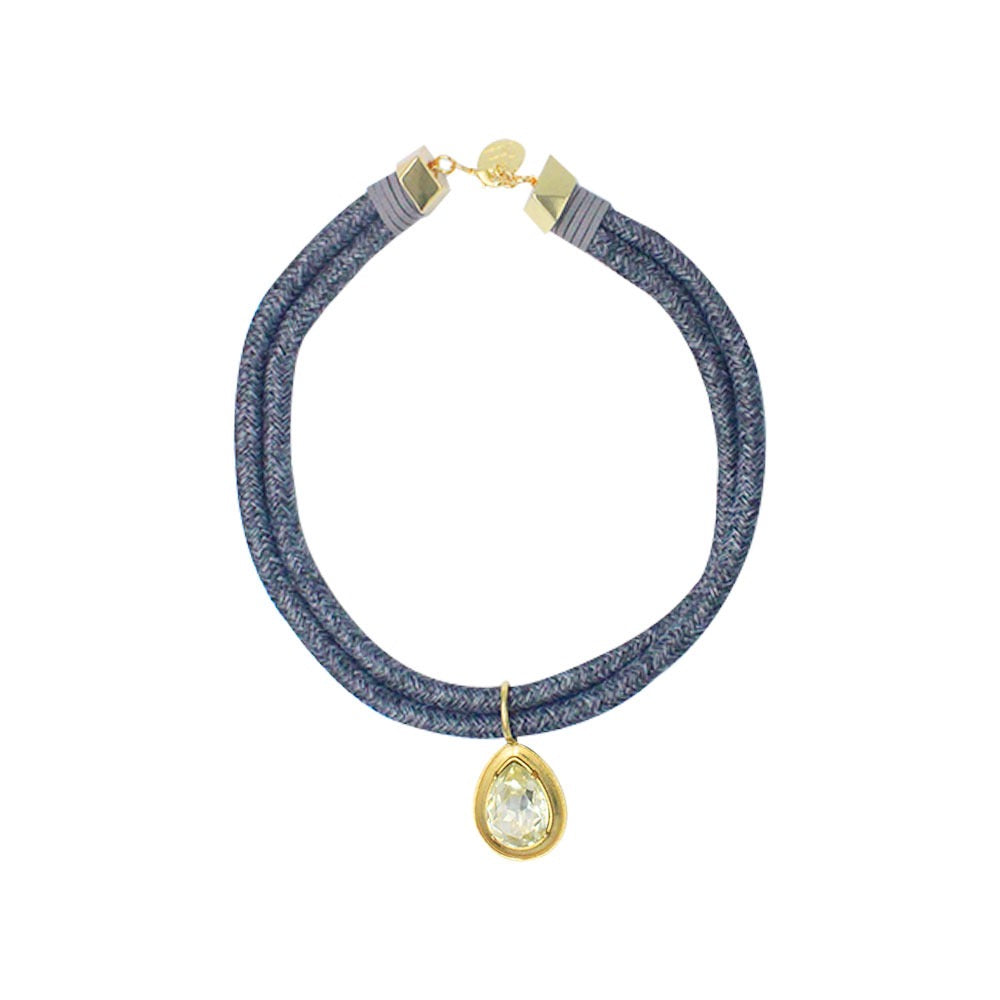 Woven blue necklace with cristals