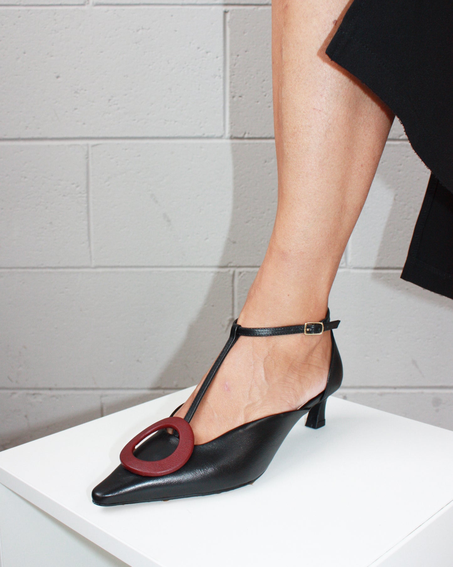 Lia scarpa spezzata red Hoop in pelle nera Miss Unique