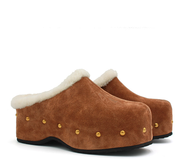 Carola in suede cammello con interno in pelo