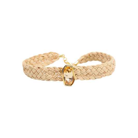 Girocollo camoscio beige con cristallo