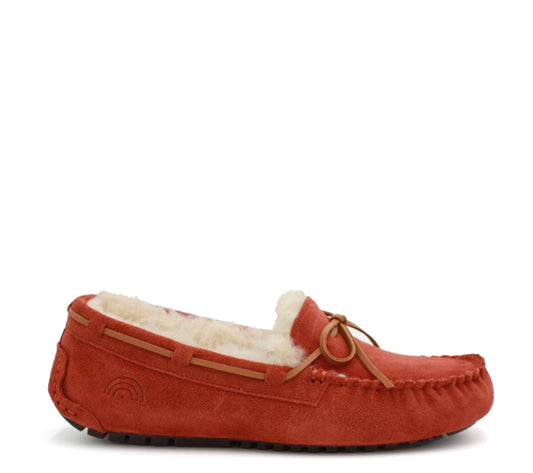 Mocassino in suede ruggine con interno in pelo