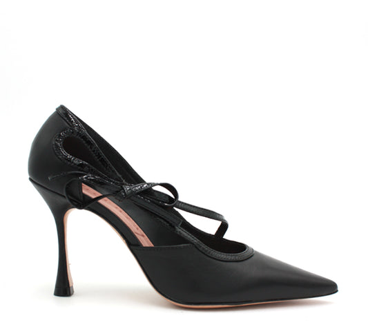 Décolleté Vicenza tacco alto nero bow